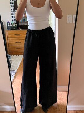 & Other Stories Black Linen Blend Wide Leg Drawstring Pants Size 4